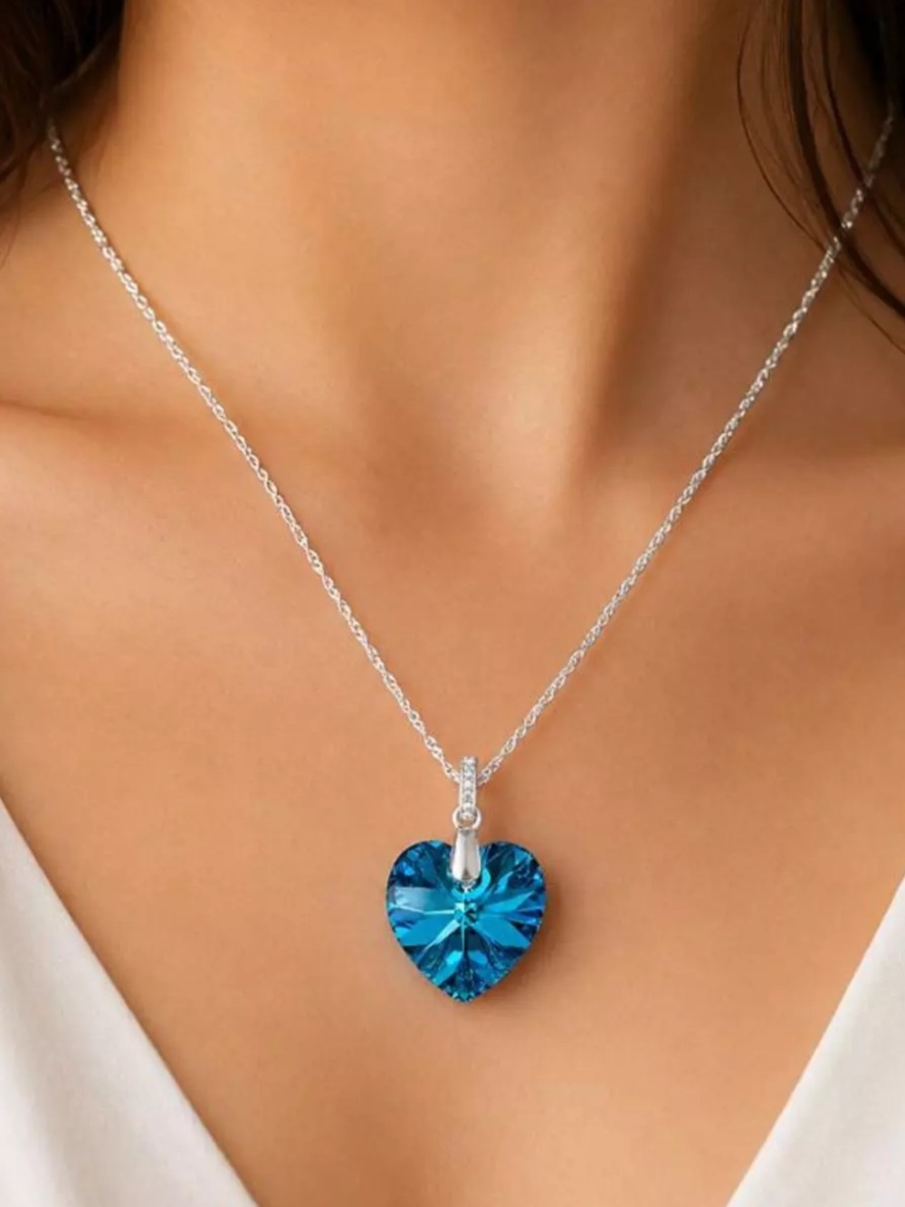 925 Sterling Silver Crystal Aurora Borealis Glass AB Necklace